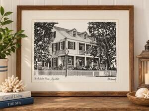 R.E. Kennedy The Audubon House Vintage Pen Ink Drawing Matted Art Print Nautical